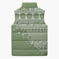 Fiji Marau na Kerisimasi Sleeveless Puffer Jacket Sage Green Tagimoucia Tapa Masi Tribal - Polynesian Pride