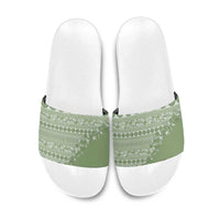 Fiji Marau na Kerisimasi Slide Sandals Sage Green Tagimoucia Tapa Masi Tribal - Polynesian Pride