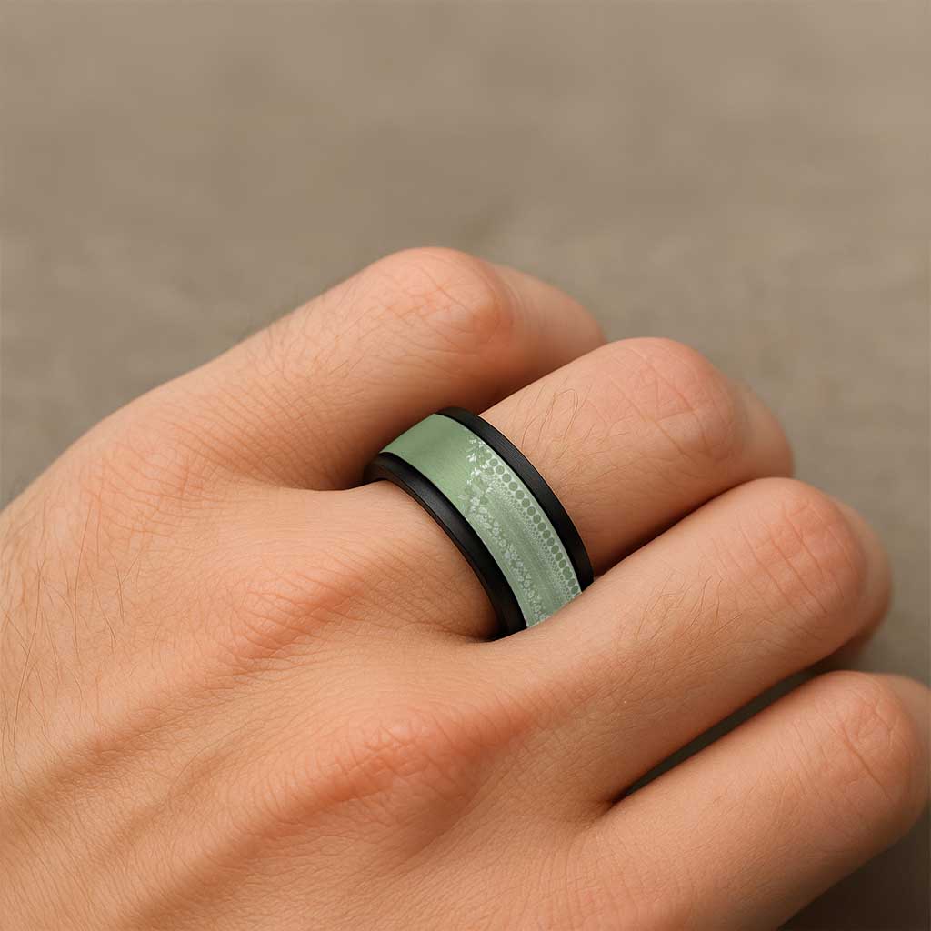 Fiji Marau na Kerisimasi Spinner Ring Sage Green Tagimoucia Tapa Masi Tribal - Polynesian Pride
