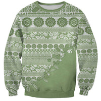 Fiji Marau na Kerisimasi Sweatshirt Sage Green Tagimoucia Tapa Masi Tribal - Polynesian Pride