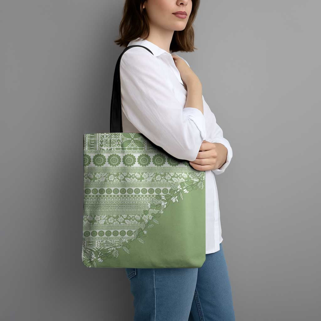 Fiji Marau na Kerisimasi Tote Bag Sage Green Tagimoucia Tapa Masi Tribal - Polynesian Pride