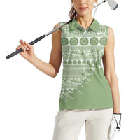 Fiji Marau na Kerisimasi Women Sleeveless Polo Shirt Sage Green Tagimoucia Tapa Masi Tribal - Polynesian Pride