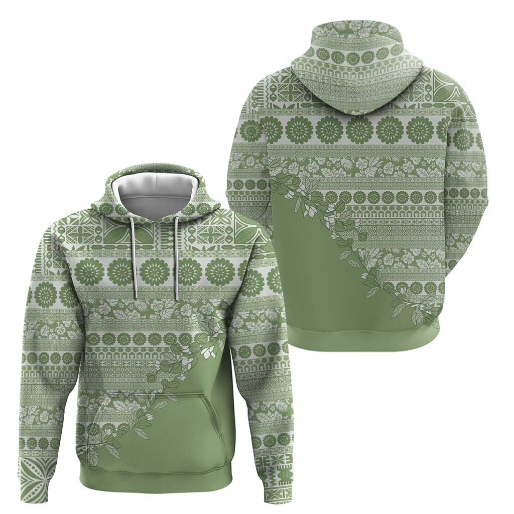 Fiji Marau na Kerisimasi Zip Hoodie Sage Green Tagimoucia Tapa Masi Tribal - Polynesian Pride
