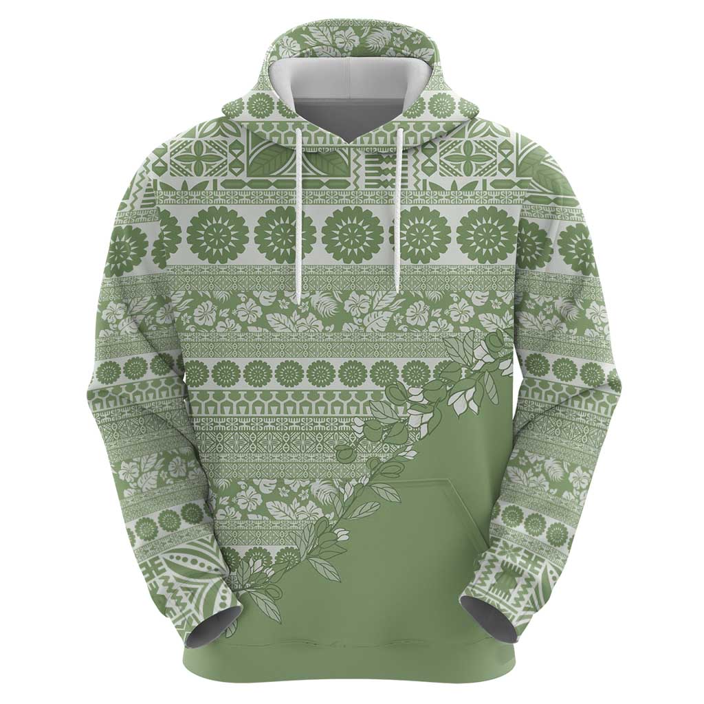 Fiji Marau na Kerisimasi Zip Hoodie Sage Green Tagimoucia Tapa Masi Tribal - Polynesian Pride