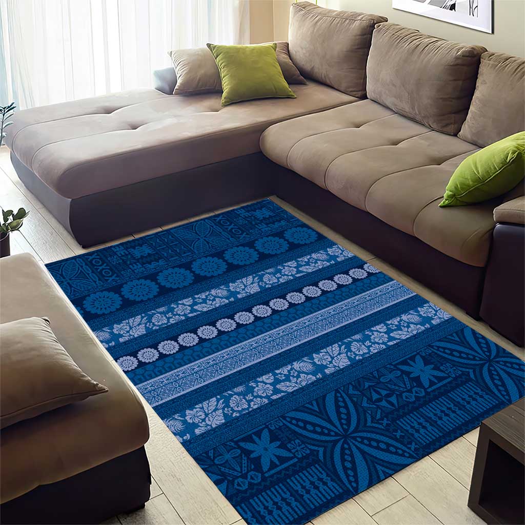 Fiji Marau na Kerisimasi Area Rug Blue Tapa Masi Inspired Christmas - Polynesian Pride