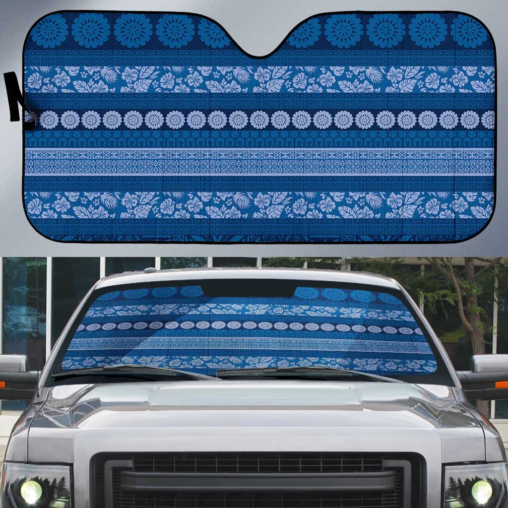 Fiji Marau na Kerisimasi Auto Sun Shade Blue Tapa Masi Inspired Christmas - Polynesian Pride