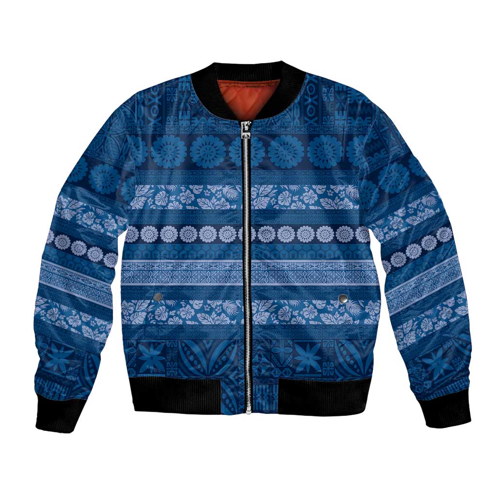 Fiji Marau na Kerisimasi Bomber Jacket Blue Tapa Masi Inspired Christmas - Polynesian Pride