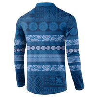 Fiji Marau na Kerisimasi Button Sweatshirt Blue Tapa Masi Inspired Christmas - Polynesian Pride