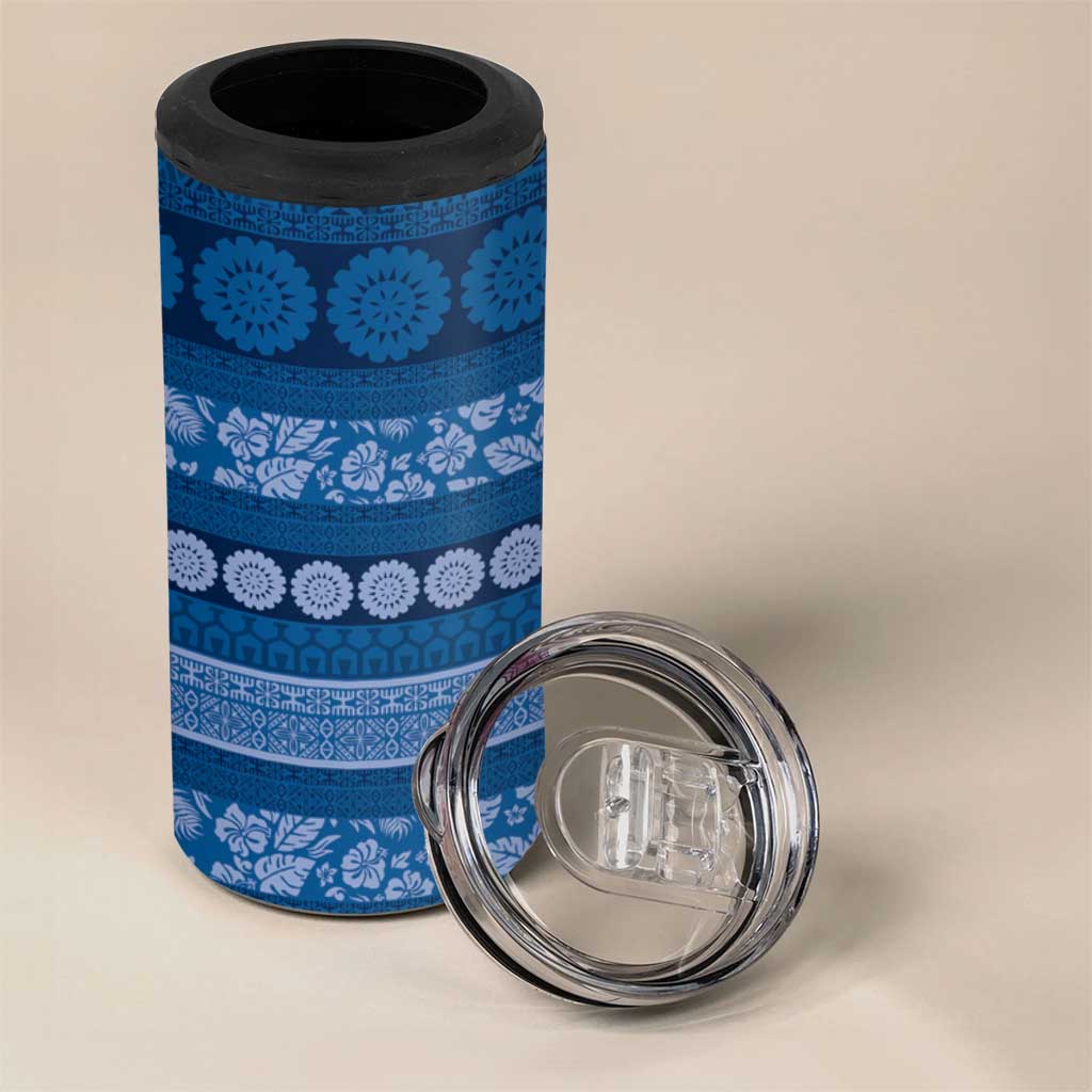 Fiji Marau na Kerisimasi 4 in 1 Can Cooler Tumbler Blue Tapa Masi Inspired Christmas - Polynesian Pride