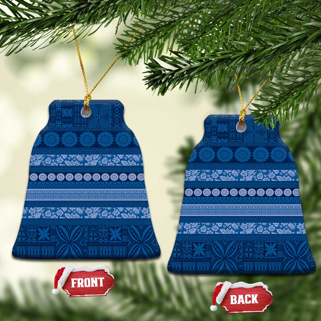 Fiji Marau na Kerisimasi Ceramic Ornament Blue Tapa Masi Inspired Christmas - Polynesian Pride