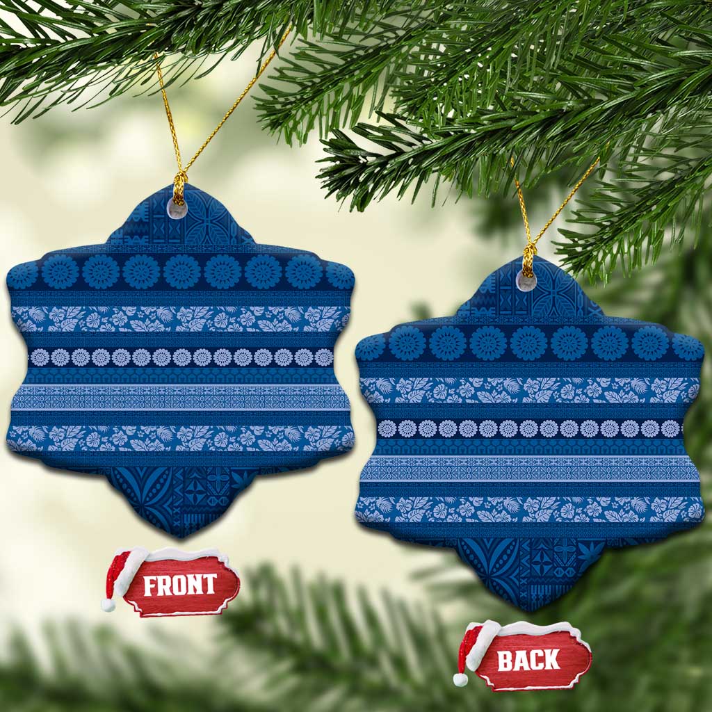 Fiji Marau na Kerisimasi Ceramic Ornament Blue Tapa Masi Inspired Christmas - Polynesian Pride