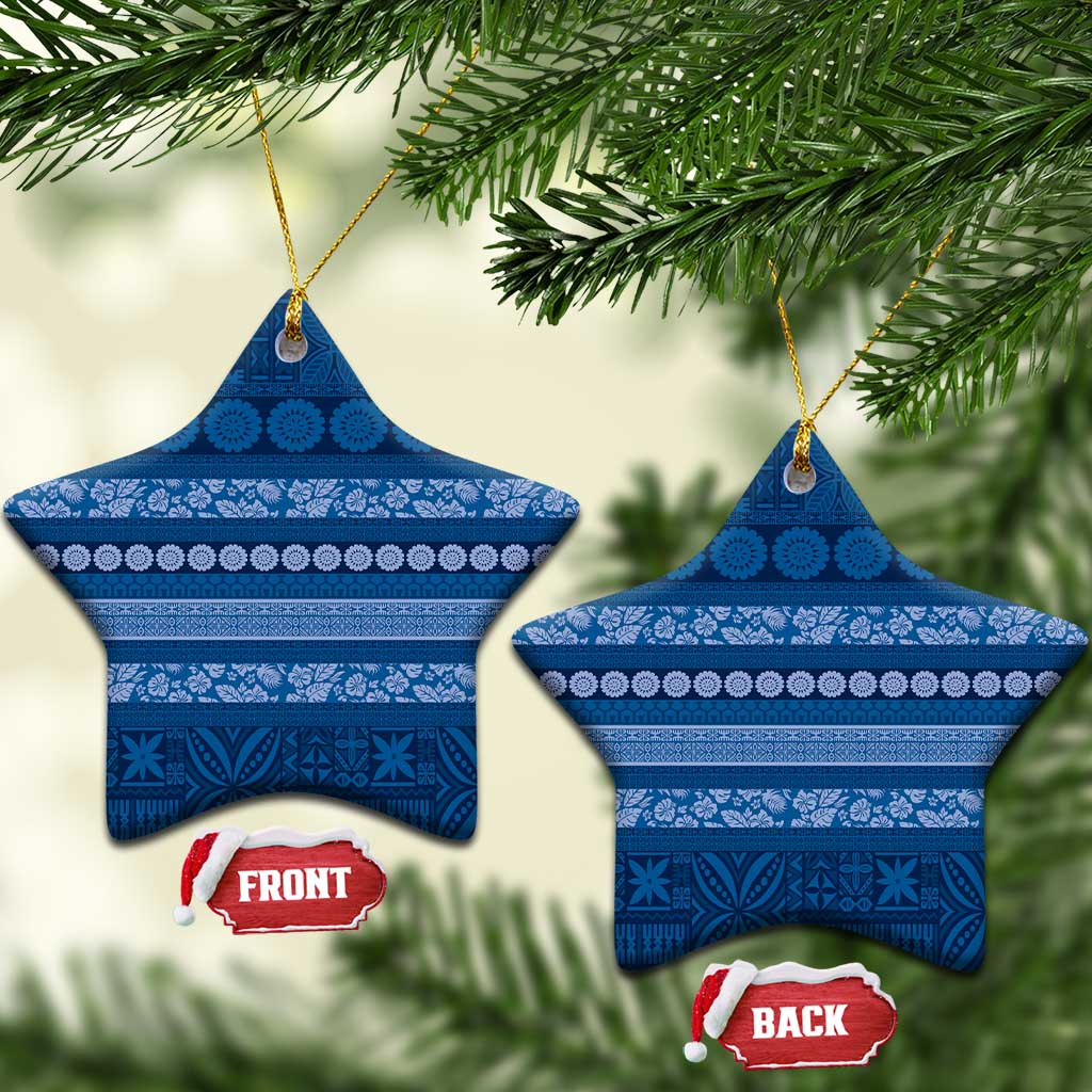 Fiji Marau na Kerisimasi Ceramic Ornament Blue Tapa Masi Inspired Christmas - Polynesian Pride