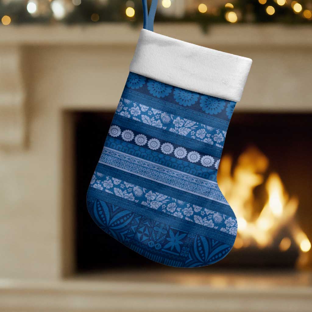 Fiji Marau na Kerisimasi Christmas Stocking Blue Tapa Masi Inspired Christmas - Polynesian Pride