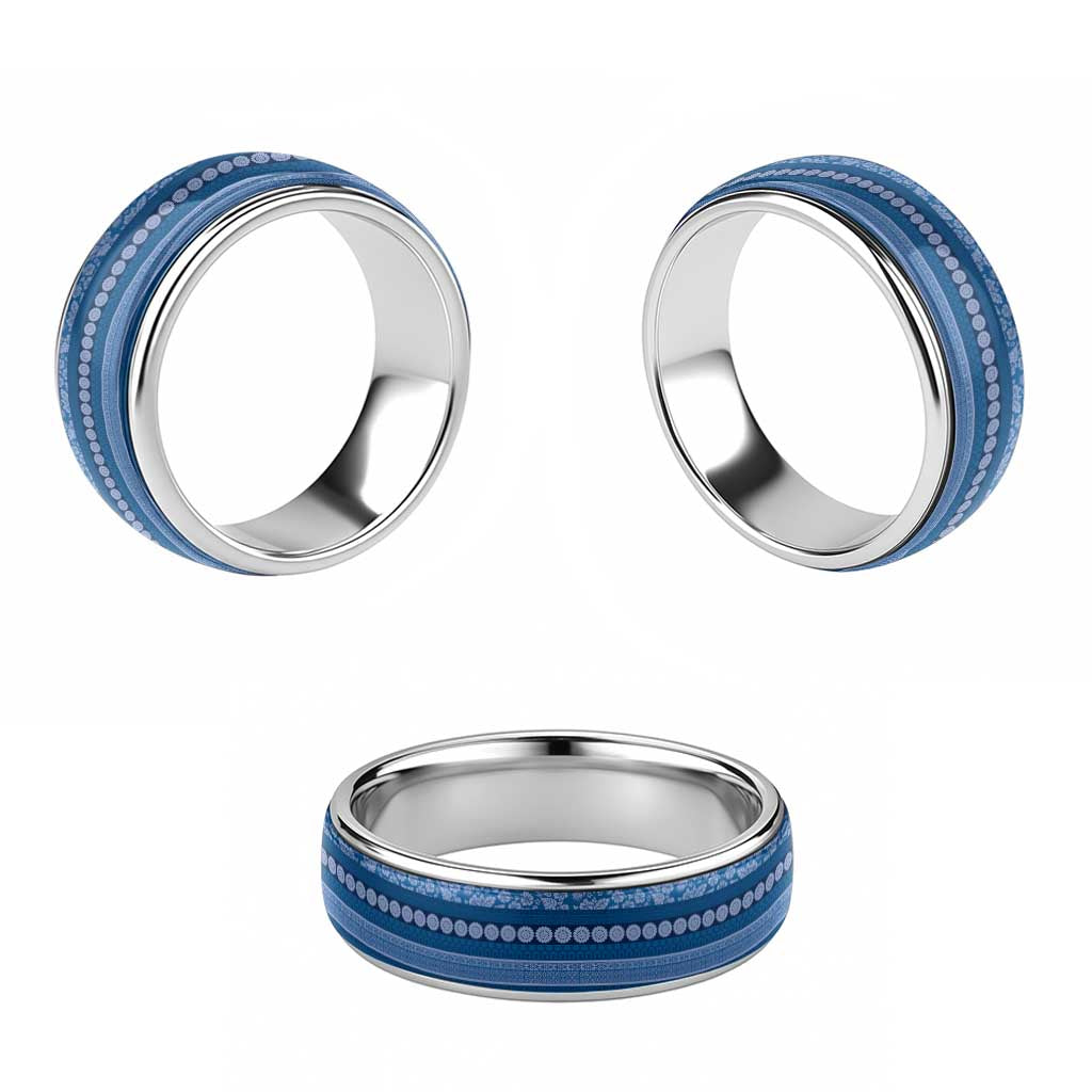 Fiji Marau na Kerisimasi Classic Ring Blue Tapa Masi Inspired Christmas - Polynesian Pride