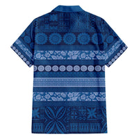 Fiji Marau na Kerisimasi Family Matching Long Sleeve Bodycon Dress and Hawaiian Shirt Blue Tapa Masi Inspired Christmas - Polynesian Pride