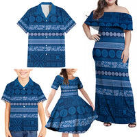 Fiji Marau na Kerisimasi Family Matching Off Shoulder Maxi Dress and Hawaiian Shirt Blue Tapa Masi Inspired Christmas - Polynesian Pride