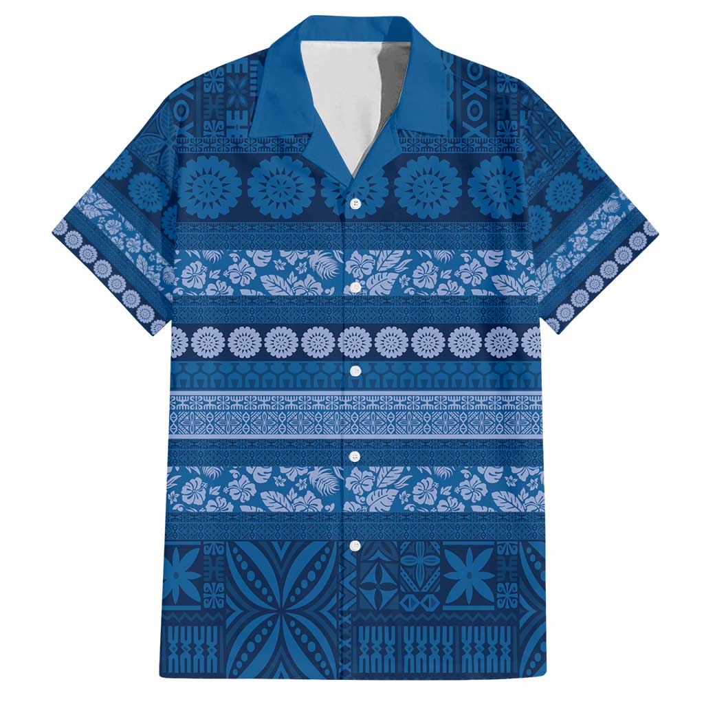 Fiji Marau na Kerisimasi Family Matching Summer Maxi Dress and Hawaiian Shirt Blue Tapa Masi Inspired Christmas - Polynesian Pride