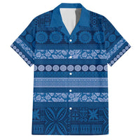 Fiji Marau na Kerisimasi Family Matching Tank Maxi Dress and Hawaiian Shirt Blue Tapa Masi Inspired Christmas - Polynesian Pride
