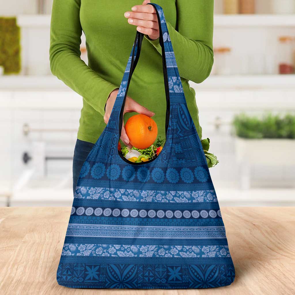 Fiji Marau na Kerisimasi Grocery Bag Blue Tapa Masi Inspired Christmas - Polynesian Pride