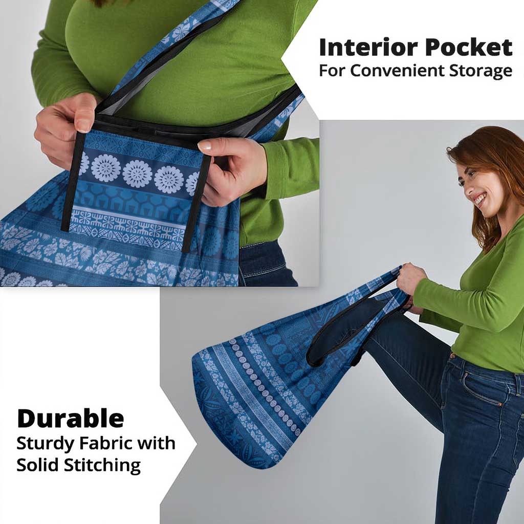 Fiji Marau na Kerisimasi Grocery Bag Blue Tapa Masi Inspired Christmas - Polynesian Pride