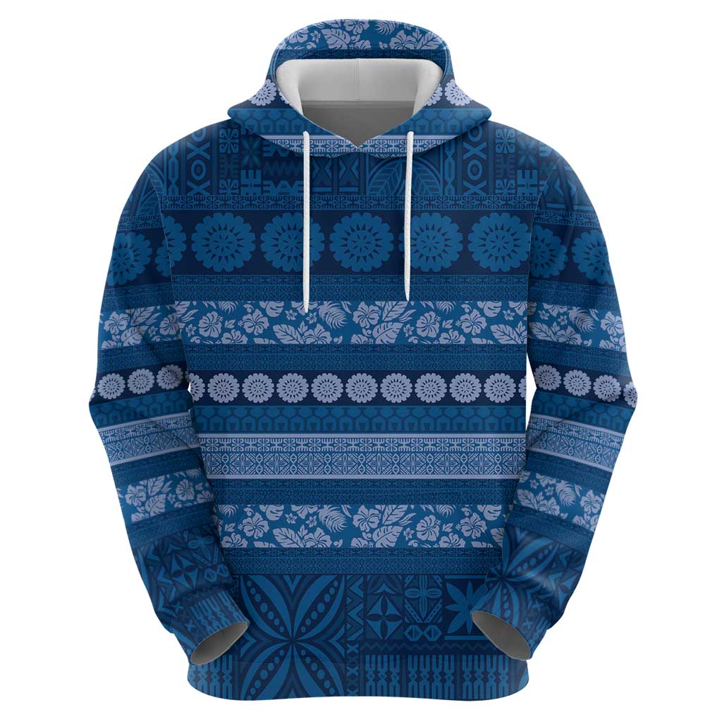 Fiji Marau na Kerisimasi Hoodie Blue Tapa Masi Inspired Christmas - Polynesian Pride