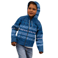 Fiji Marau na Kerisimasi Kid Hoodie Blue Tapa Masi Inspired Christmas - Polynesian Pride