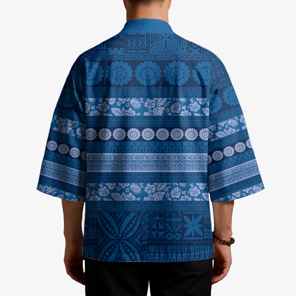 Fiji Marau na Kerisimasi Kimono Blue Tapa Masi Inspired Christmas - Polynesian Pride
