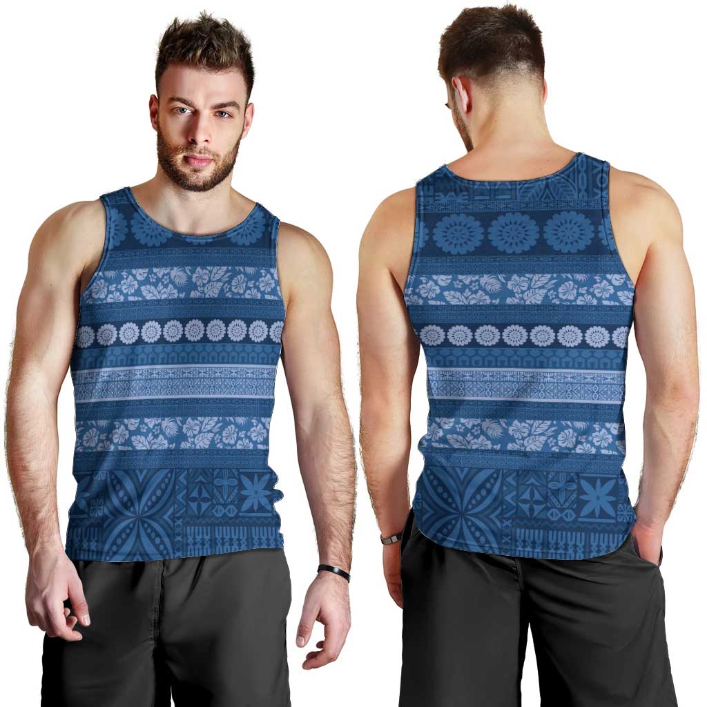 Fiji Marau na Kerisimasi Men Tank Top Blue Tapa Masi Inspired Christmas - Polynesian Pride