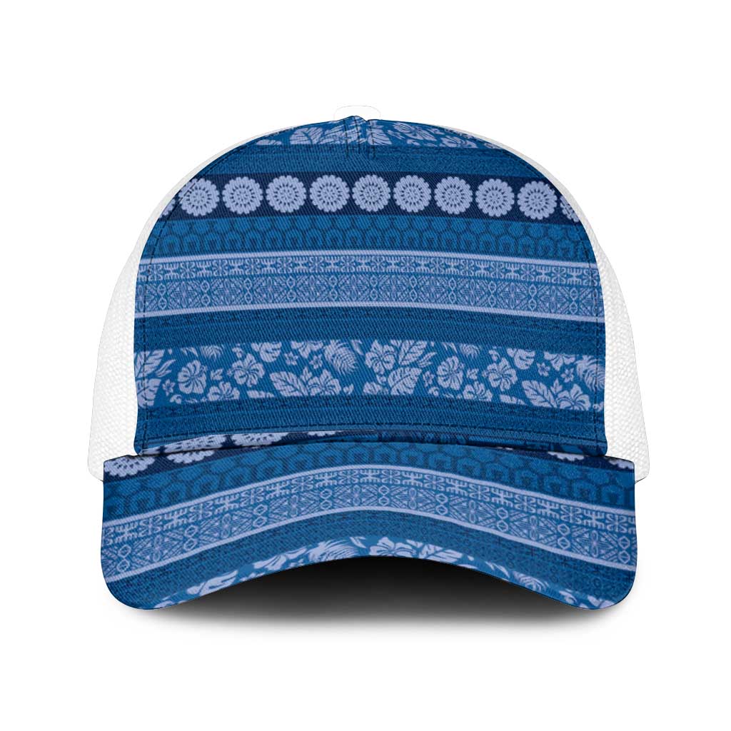 Fiji Marau na Kerisimasi Mesh Trucker Cap Blue Tapa Masi Inspired Christmas - Polynesian Pride