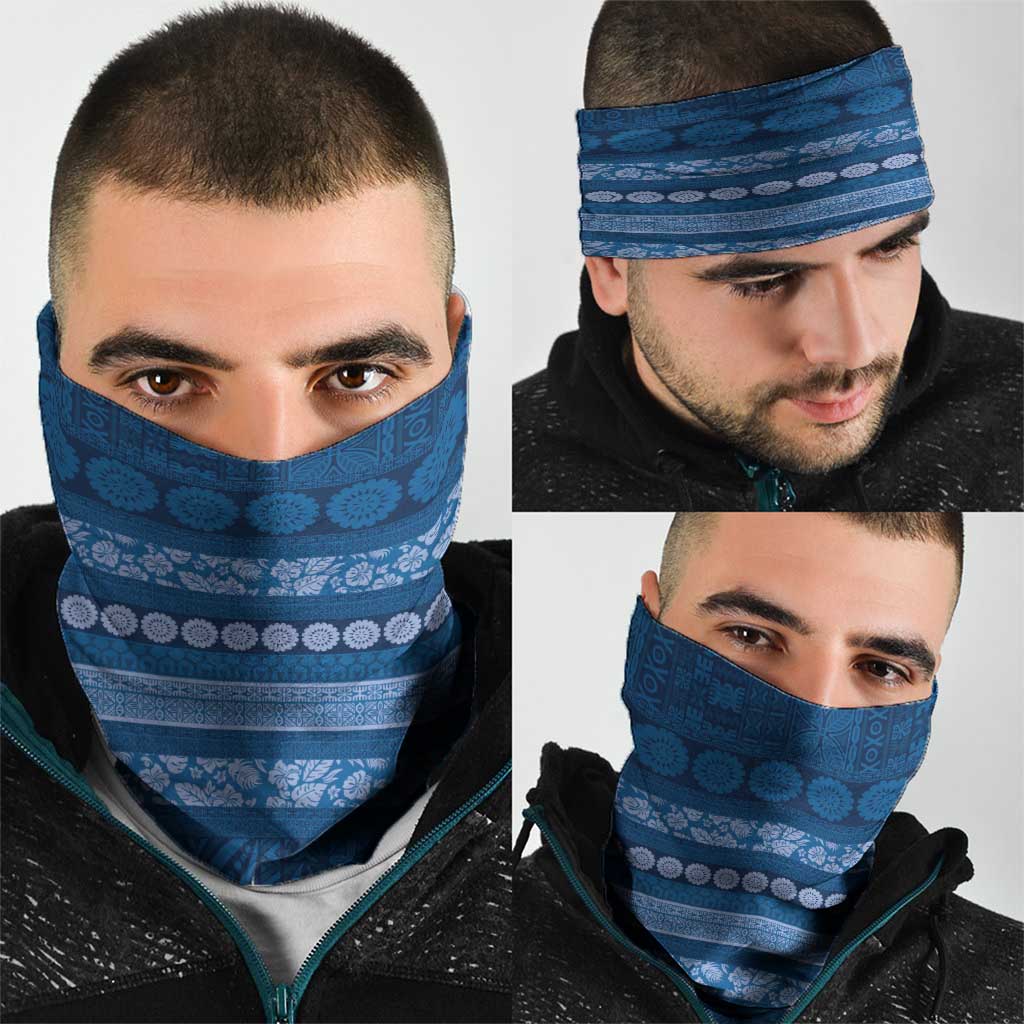 Fiji Marau na Kerisimasi Neck Gaiter Blue Tapa Masi Inspired Christmas - Polynesian Pride