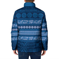 Fiji Marau na Kerisimasi Padded Jacket Blue Tapa Masi Inspired Christmas - Polynesian Pride
