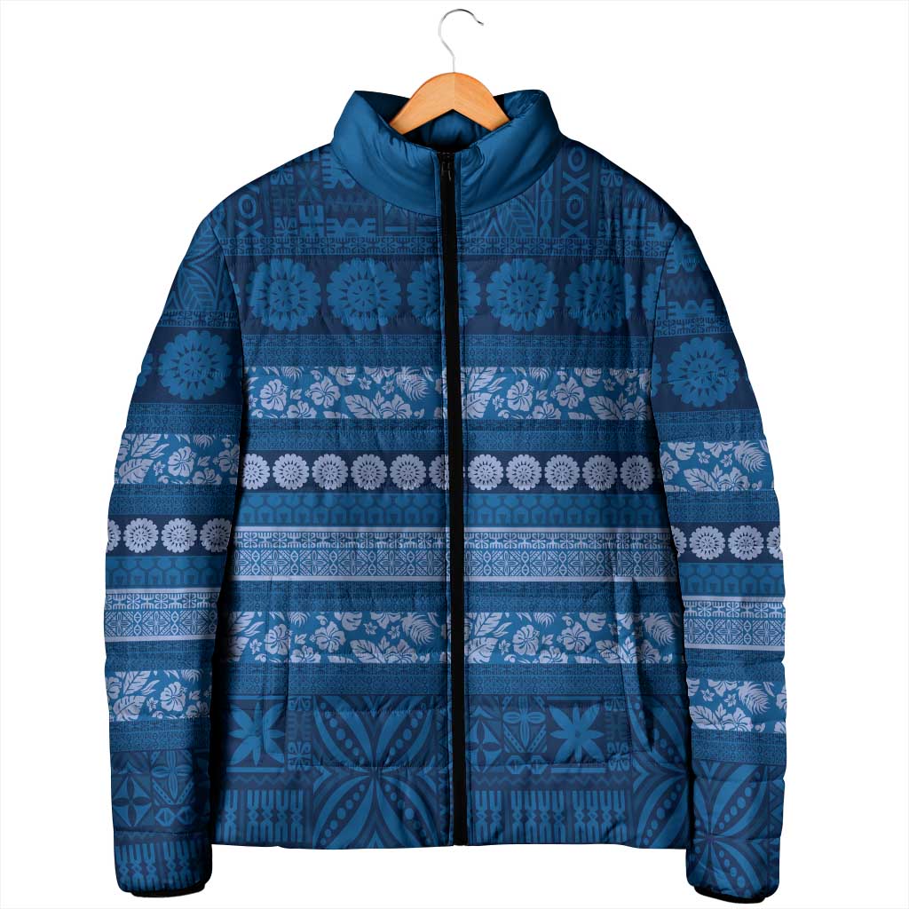 Fiji Marau na Kerisimasi Padded Jacket Blue Tapa Masi Inspired Christmas - Polynesian Pride