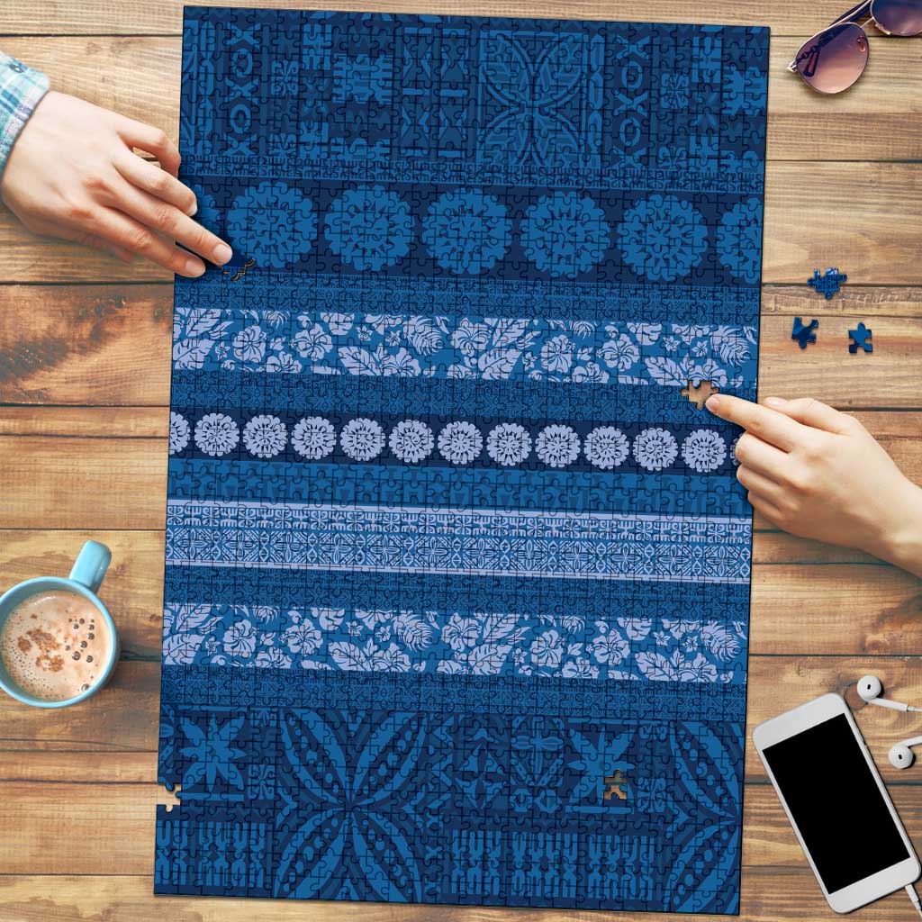 Fiji Marau na Kerisimasi Puzzle Blue Tapa Masi Inspired Christmas - Polynesian Pride