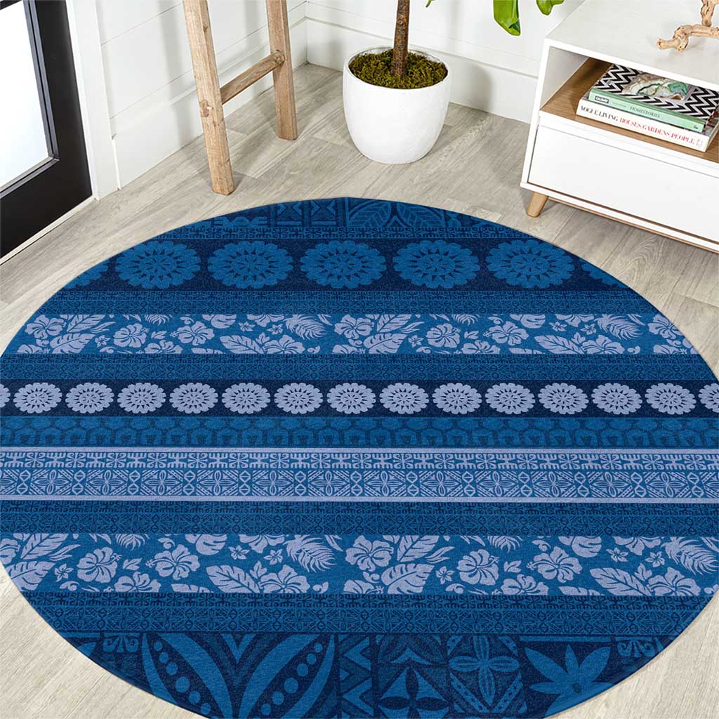 Fiji Marau na Kerisimasi Round Carpet Blue Tapa Masi Inspired Christmas - Polynesian Pride