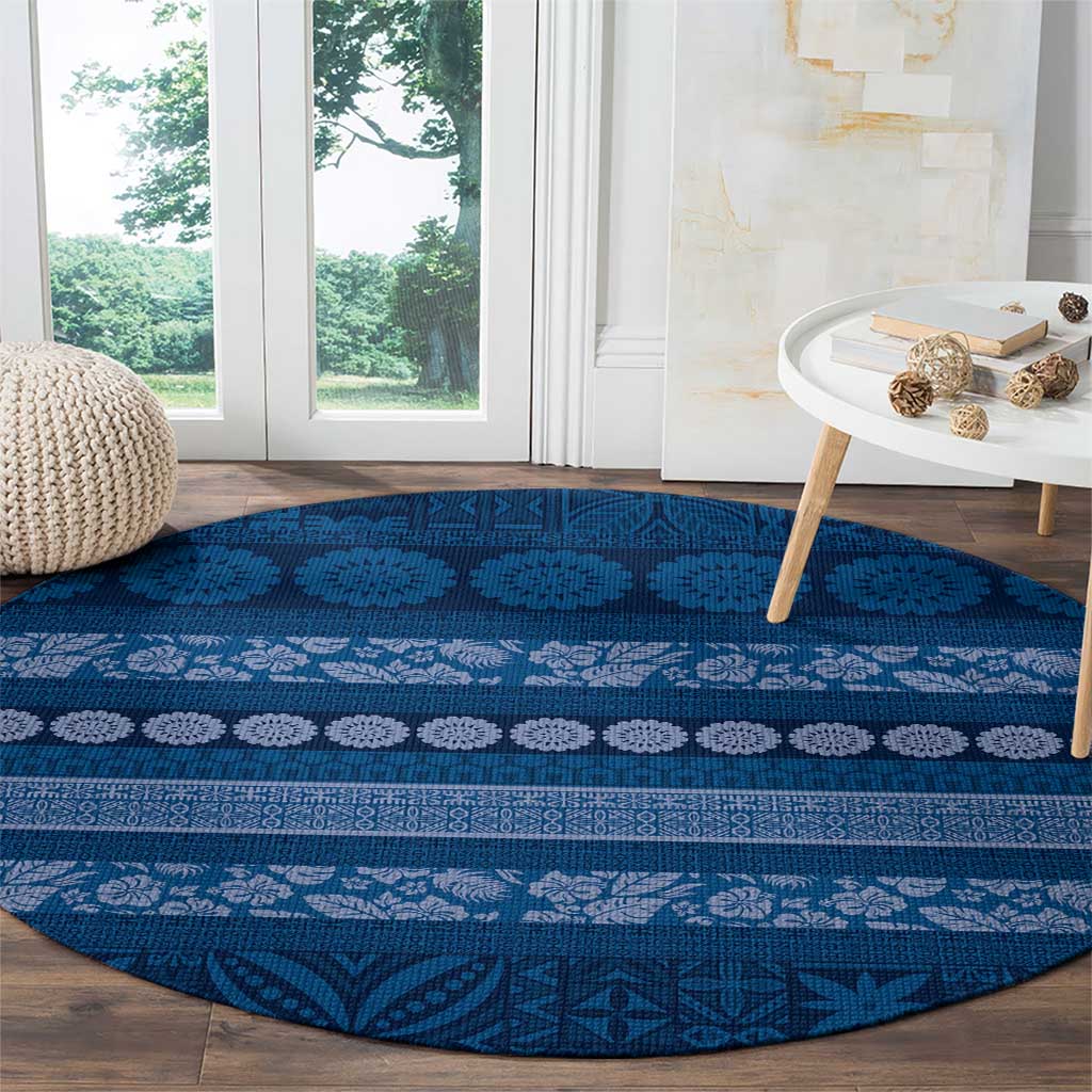 Fiji Marau na Kerisimasi Round Carpet Blue Tapa Masi Inspired Christmas - Polynesian Pride