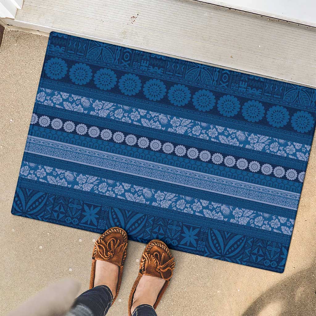 Fiji Marau na Kerisimasi Rubber Doormat Blue Tapa Masi Inspired Christmas - Polynesian Pride