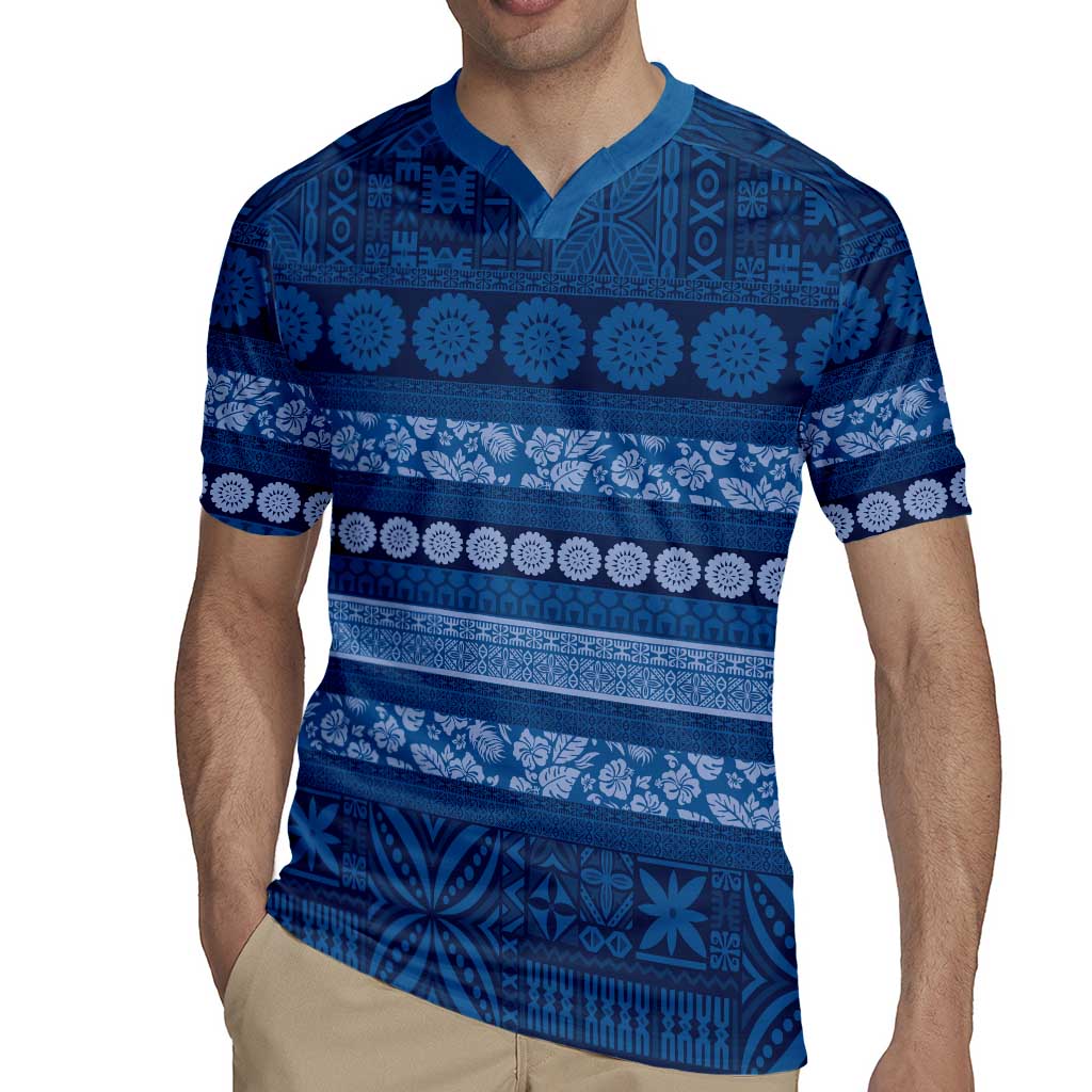 Fiji Marau na Kerisimasi Rugby Jersey Blue Tapa Masi Inspired Christmas - Polynesian Pride