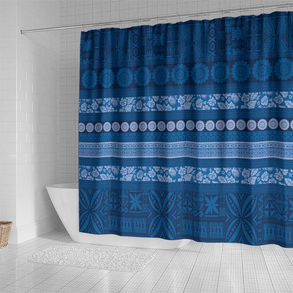 Fiji Marau na Kerisimasi Shower Curtain Blue Tapa Masi Inspired Christmas - Polynesian Pride