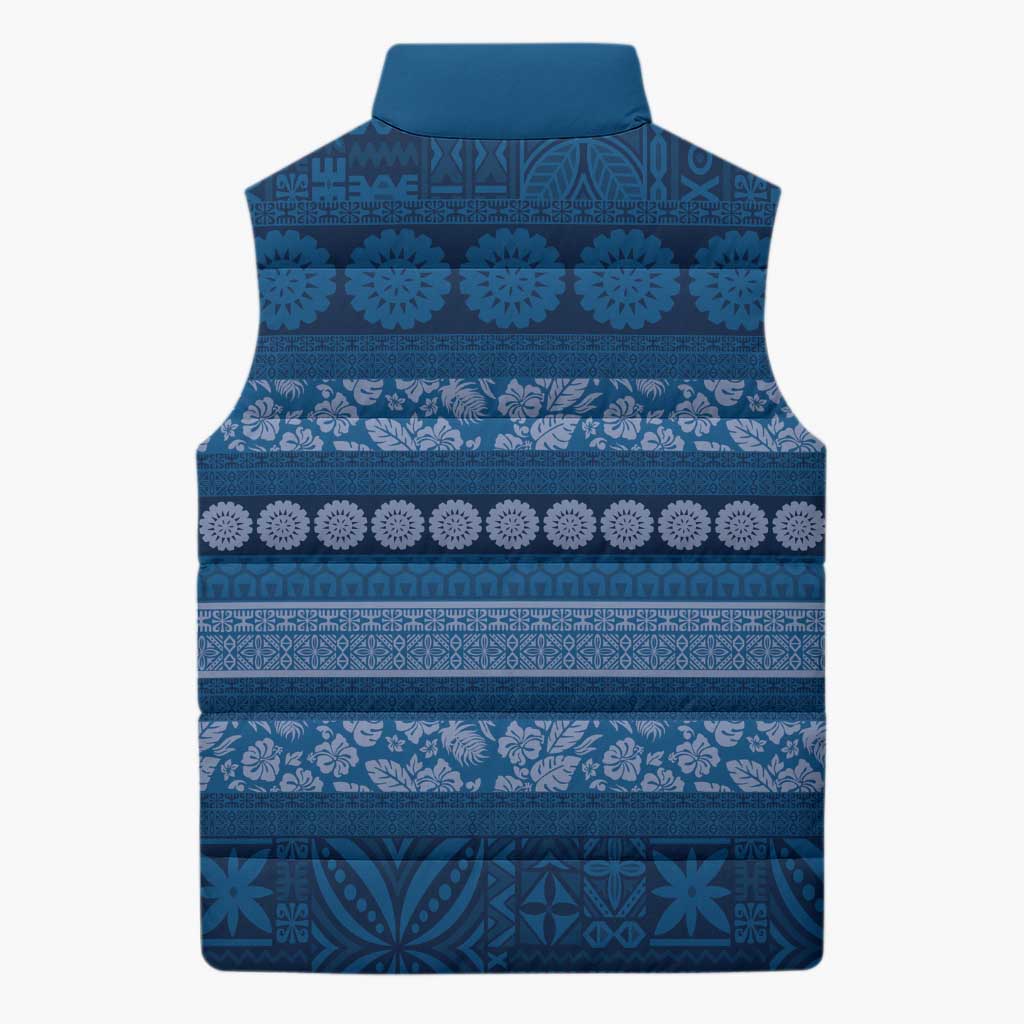 Fiji Marau na Kerisimasi Sleeveless Puffer Jacket Blue Tapa Masi Inspired Christmas - Polynesian Pride