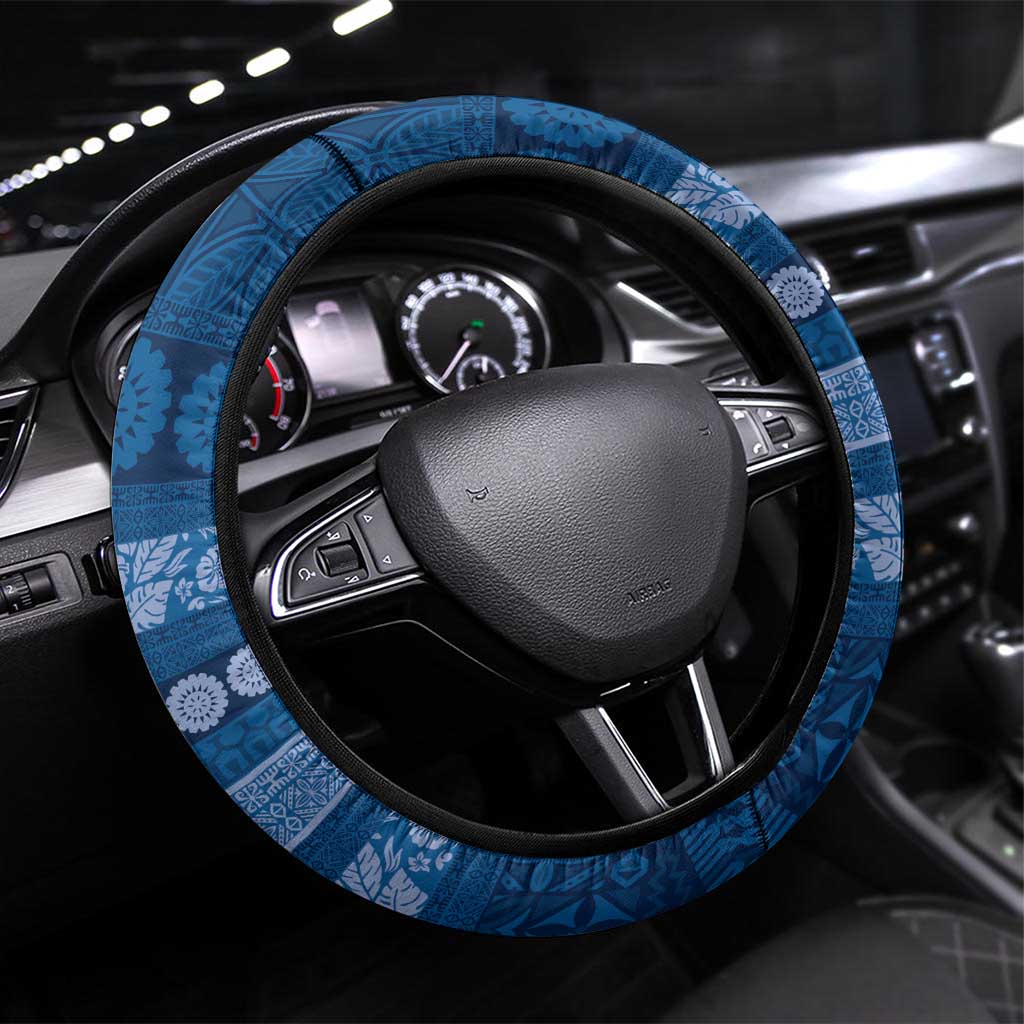 Fiji Marau na Kerisimasi Steering Wheel Cover Blue Tapa Masi Inspired Christmas - Polynesian Pride