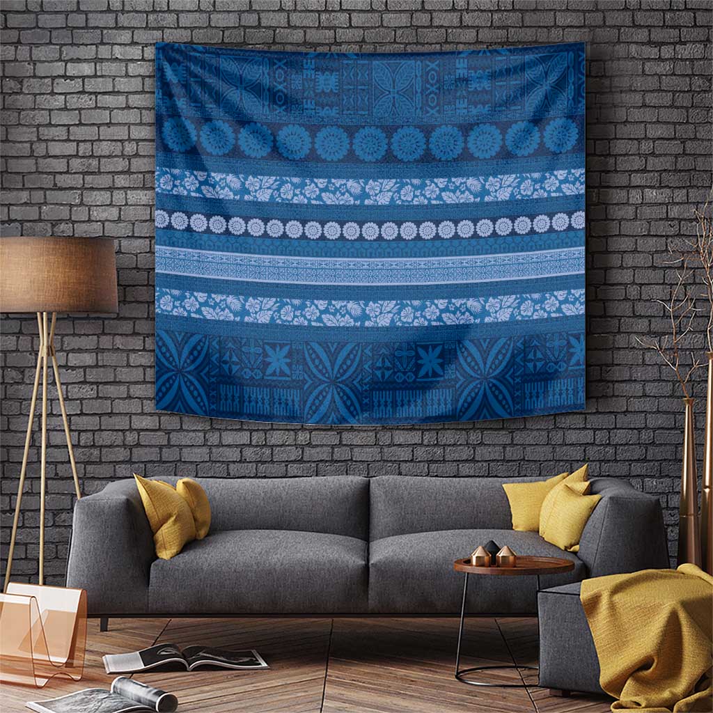 Fiji Marau na Kerisimasi Tapestry Blue Tapa Masi Inspired Christmas - Polynesian Pride