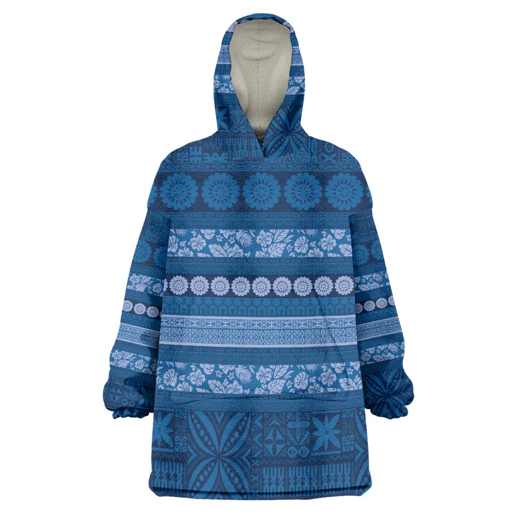 Fiji Marau na Kerisimasi Wearable Blanket Hoodie Blue Tapa Masi Inspired Christmas - Polynesian Pride