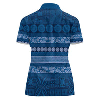 Fiji Marau na Kerisimasi Women Polo Shirt Blue Tapa Masi Inspired Christmas - Polynesian Pride