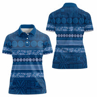 Fiji Marau na Kerisimasi Women Polo Shirt Blue Tapa Masi Inspired Christmas - Polynesian Pride