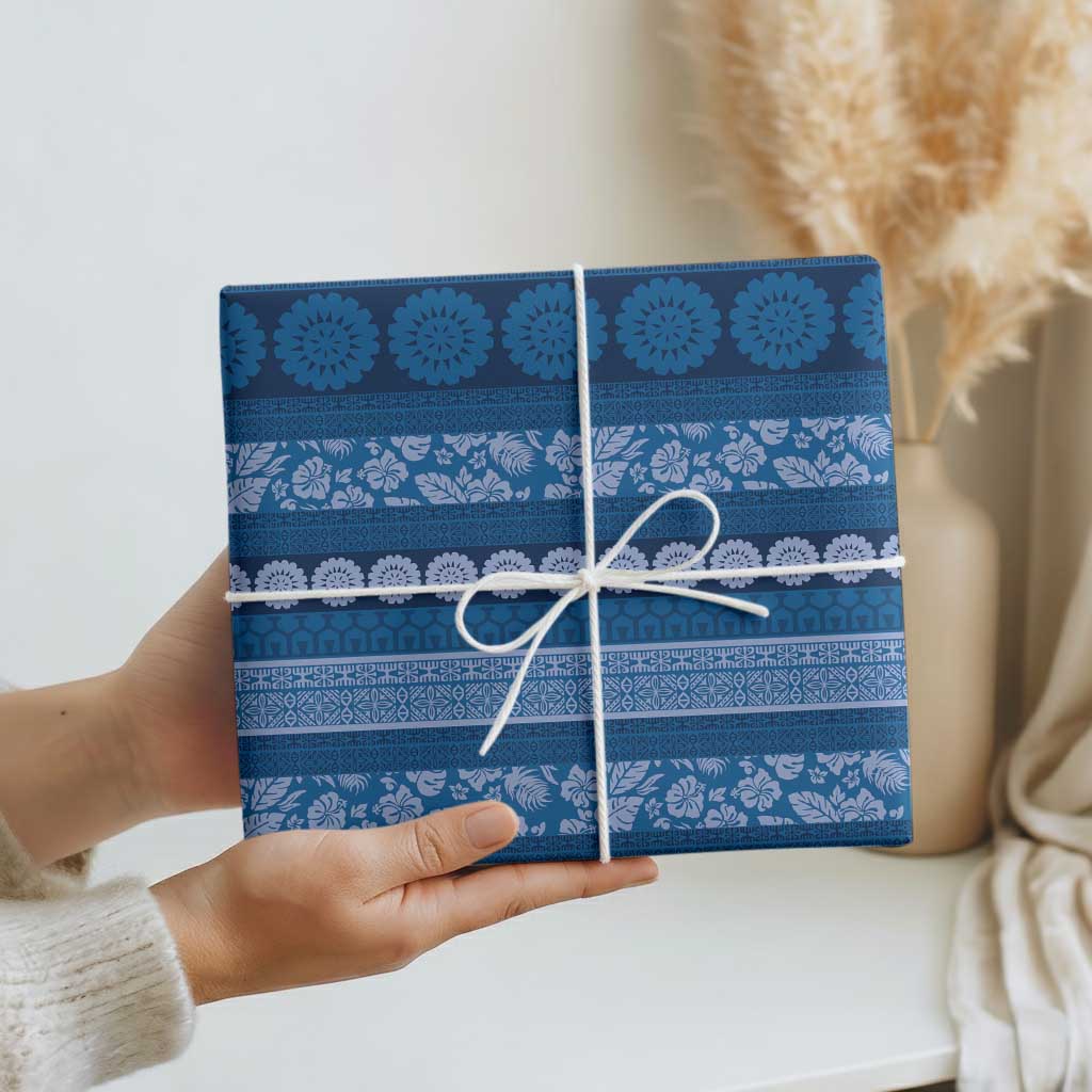 Fiji Marau na Kerisimasi Wrapping Paper Blue Tapa Masi Inspired Christmas - Polynesian Pride