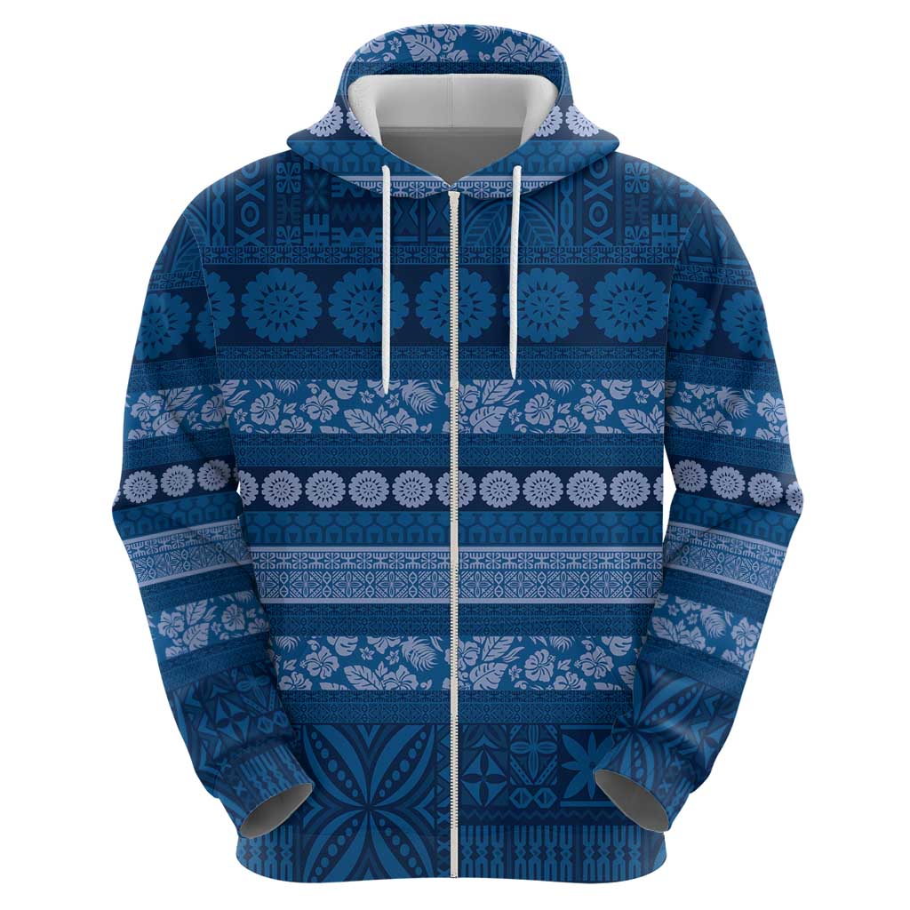 Fiji Marau na Kerisimasi Zip Hoodie Blue Tapa Masi Inspired Christmas - Polynesian Pride