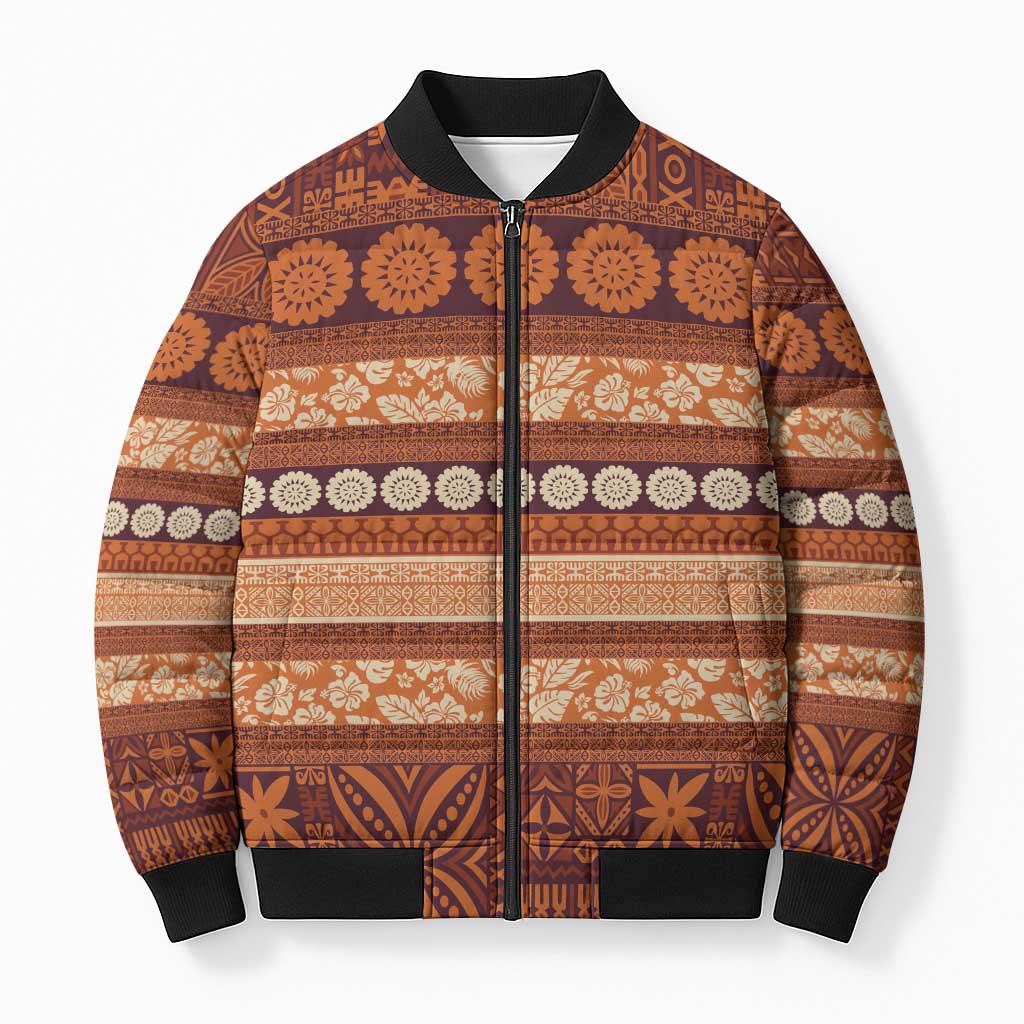 Fiji Marau na Kerisimasi Bomber Puffer Jacket Gold Tapa Masi Inspired Christmas - Polynesian Pride