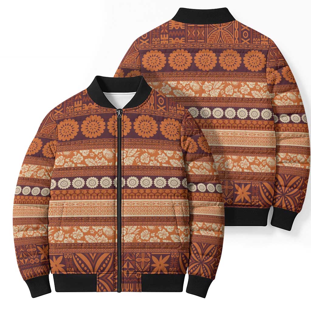 Fiji Marau na Kerisimasi Bomber Puffer Jacket Gold Tapa Masi Inspired Christmas - Polynesian Pride