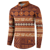 Fiji Marau na Kerisimasi Button Sweatshirt Gold Tapa Masi Inspired Christmas - Polynesian Pride