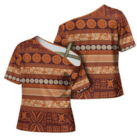 Fiji Marau na Kerisimasi Cross Shoulder Shirt Gold Tapa Masi Inspired Christmas - Polynesian Pride